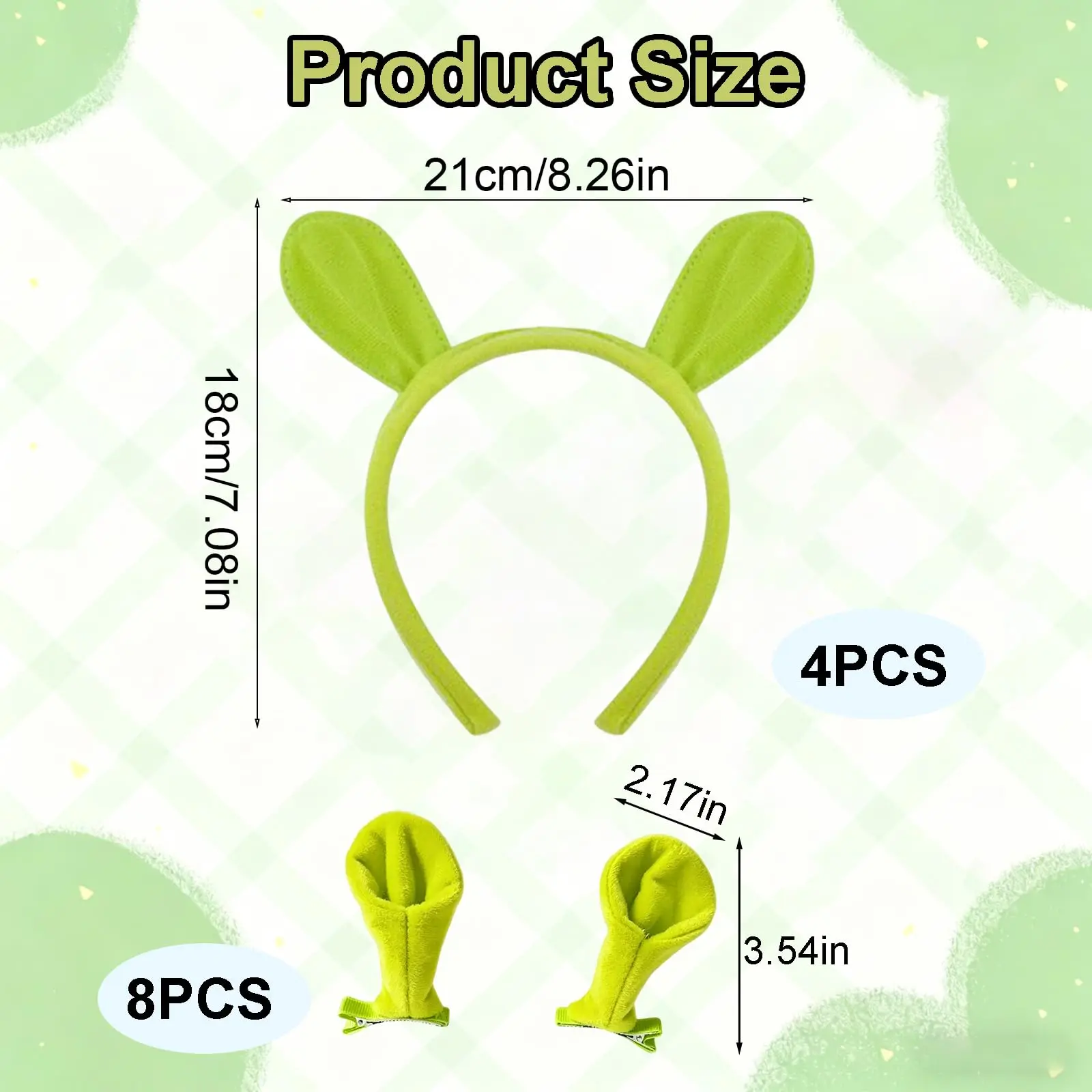 Green Headband, Halloween Headband, 12 Pcs Halloween Costume Accessories Include Green Ear Headband and Hair Clips, Cute Costume
