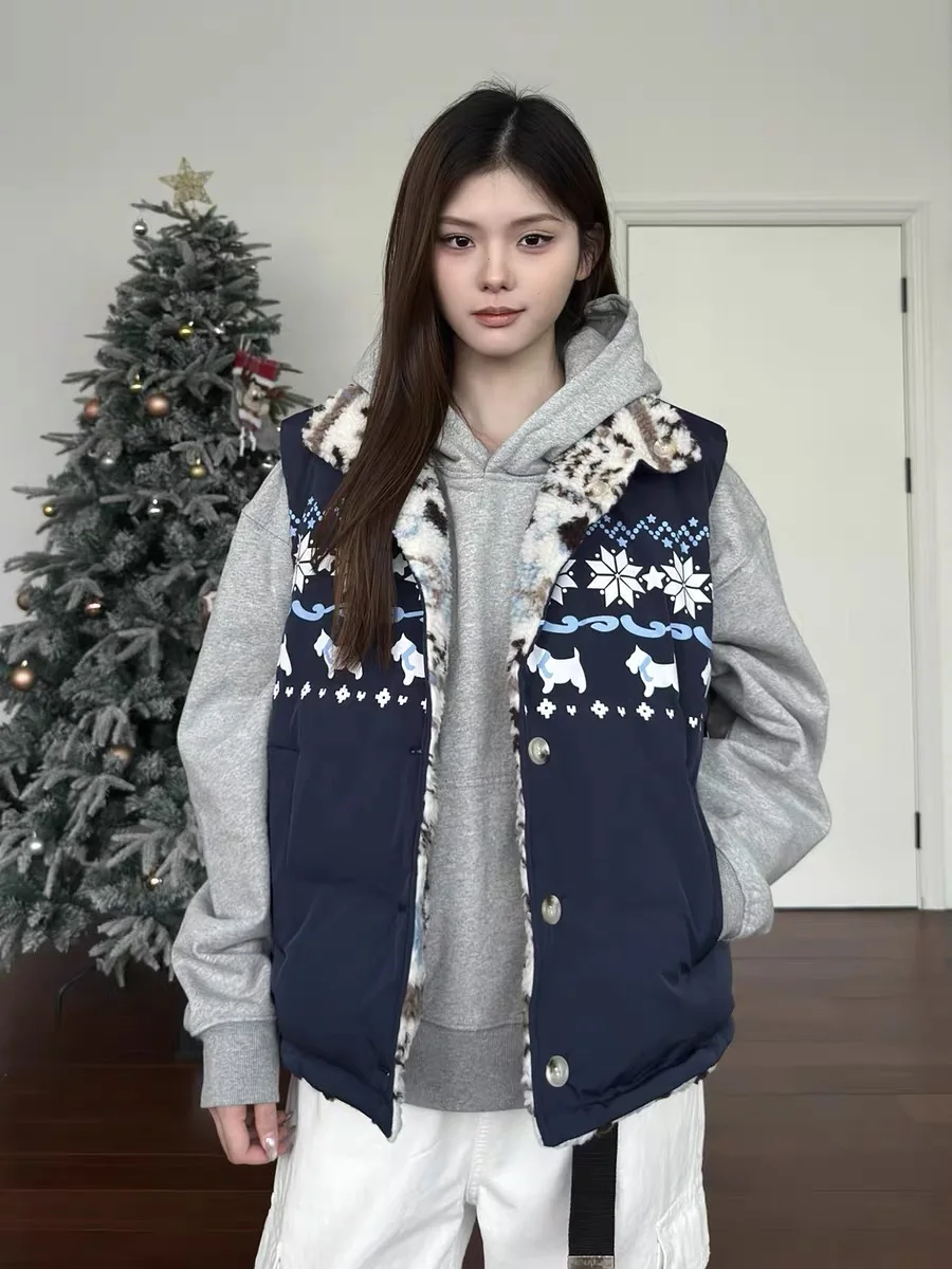 

American Sle Fair Isle Двусторонний жилет из овечьего меха Хлопок Jaet Мужчины Женщины Зимний универсальный теплый жилет из хлопка ...