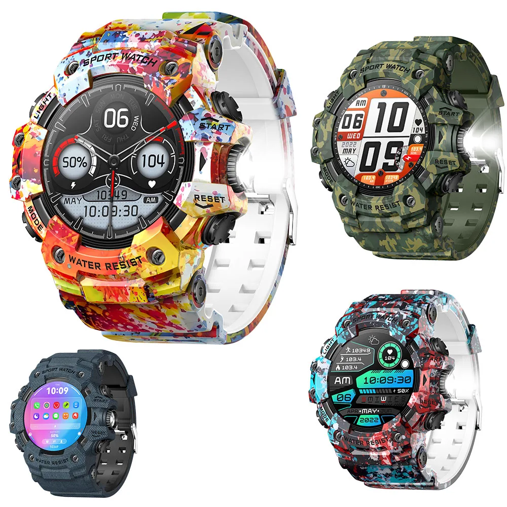 Inteligentny zegarek wodoodporny męski kompas sportowy latarka LED Smartwatch tętno zdrowie monitor snu zegarek Bluetooth SOS LC21