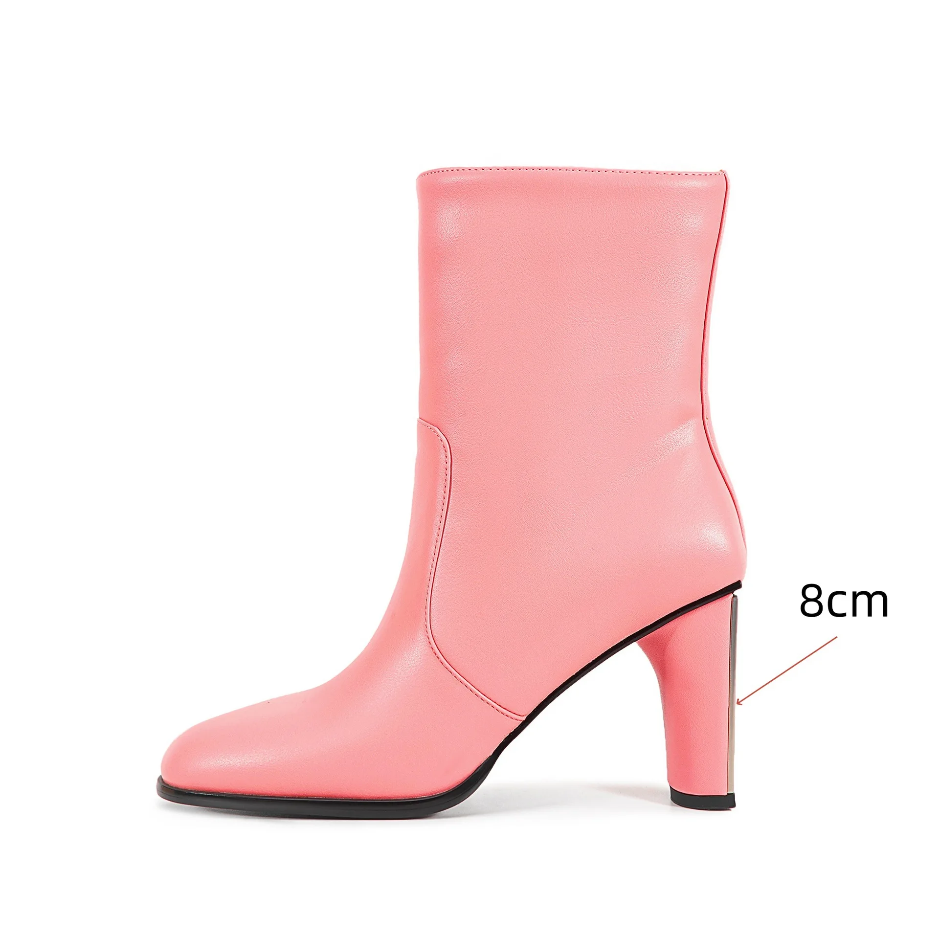 

Модные глянцевые розовые женские сапоги до середины икры, новый стиль, ботинки с острым носком на массивном каблуке, ботинки «Челси» 8 см