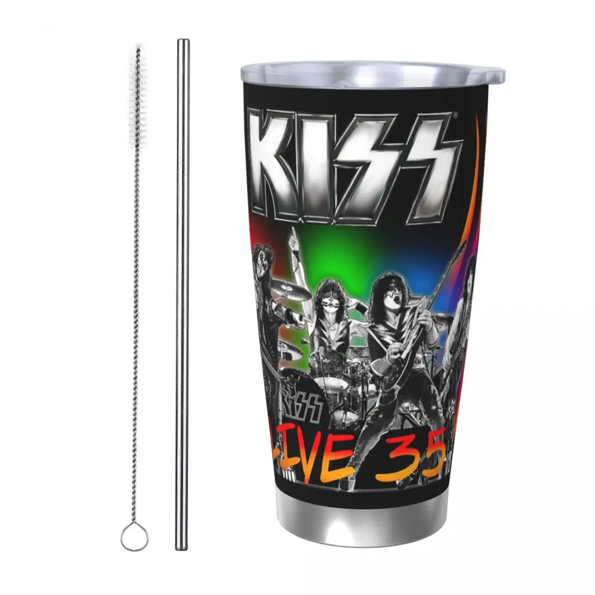 

Heavy Metal Rock Music Band Kiss Стакан из нержавеющей стали с вакуумной изоляцией, кружка, термохолодная бутылка, соломинка с крышкой, 20 унций