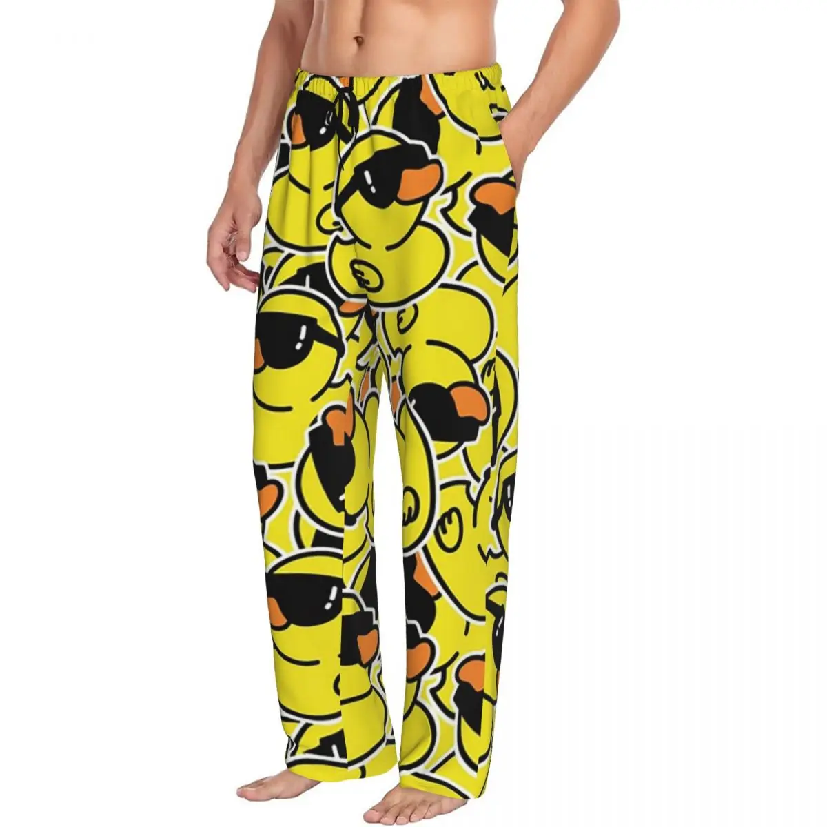 Custom Cute Cartoon Rubber Duck Men Pajama Pants Lounge Sleep Sleepwear Bottoms with Pockets