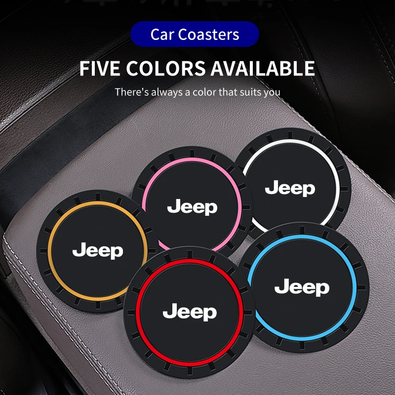 2PCS Car Coasters Water Cup Slots Non-Slip Mat Waterproof Cup Pad For Jeep Renegade Compass Grand Cherokee Wrangler JK Commander