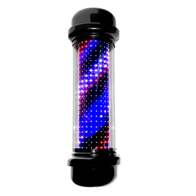 Black LED Barber Pole Wall Light, Waterproof Rotating Salon Barbershop Sign Lamp 110V 220V, Beauty Shop Decoration