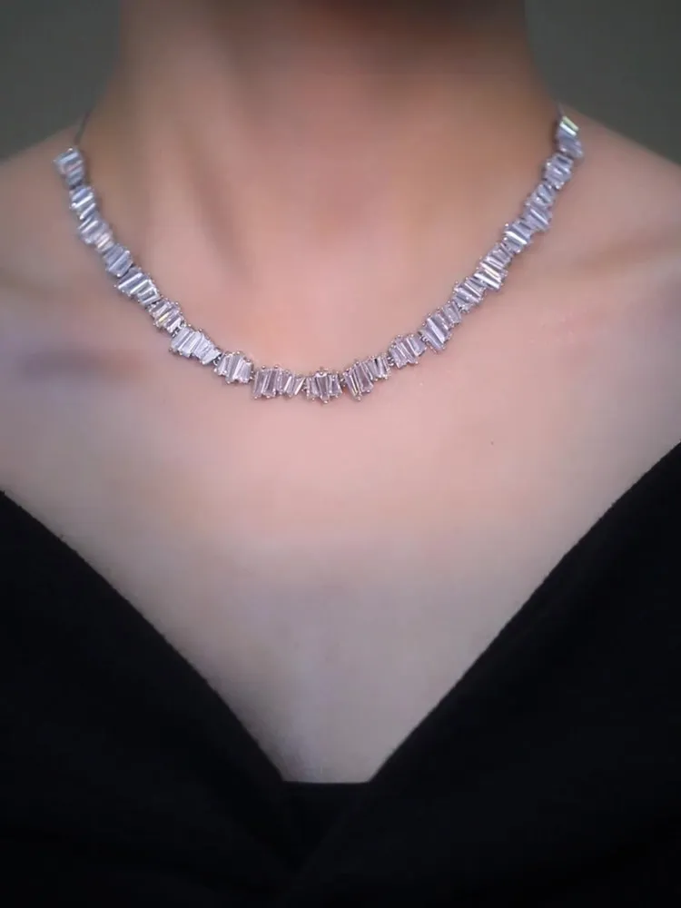 Light luxury super flash zircon crystal necklace drawstring adjustable clavicle chain neck link