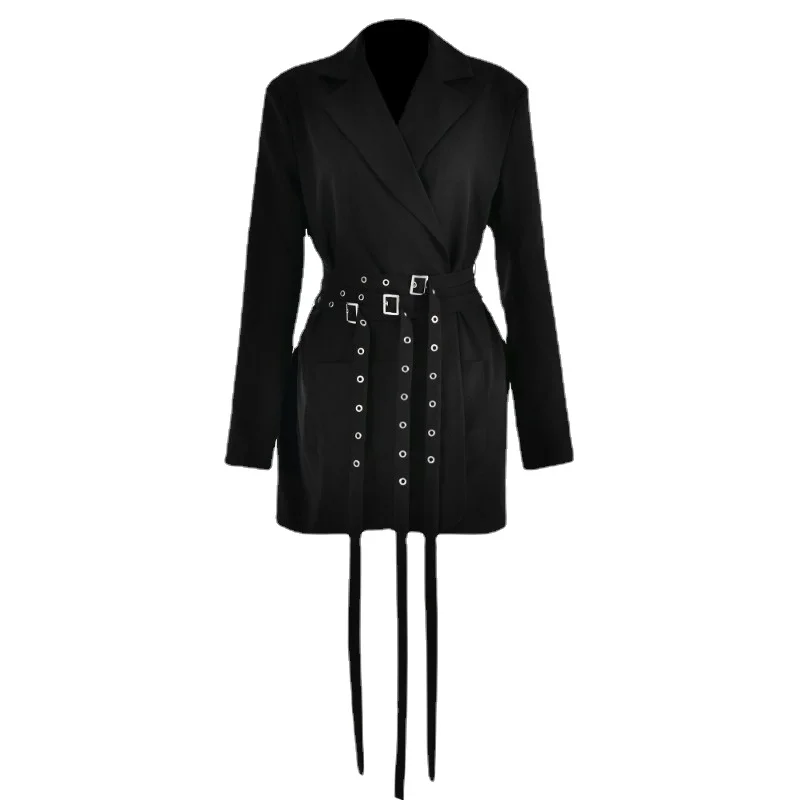 

2023 Autumn Spliced Cross Lacing Small Suit Top Coat New Fashion Sexy Pocket Long Sleeve Slim Fit Outgoing Party Clothing