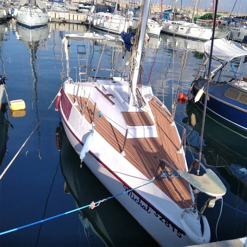 Revêtement de Sol en Teck Imité à Bande Unique, 58x2400x5mm, Polymères Antidérapants Bruns pour Pont de Yacht et Bateau