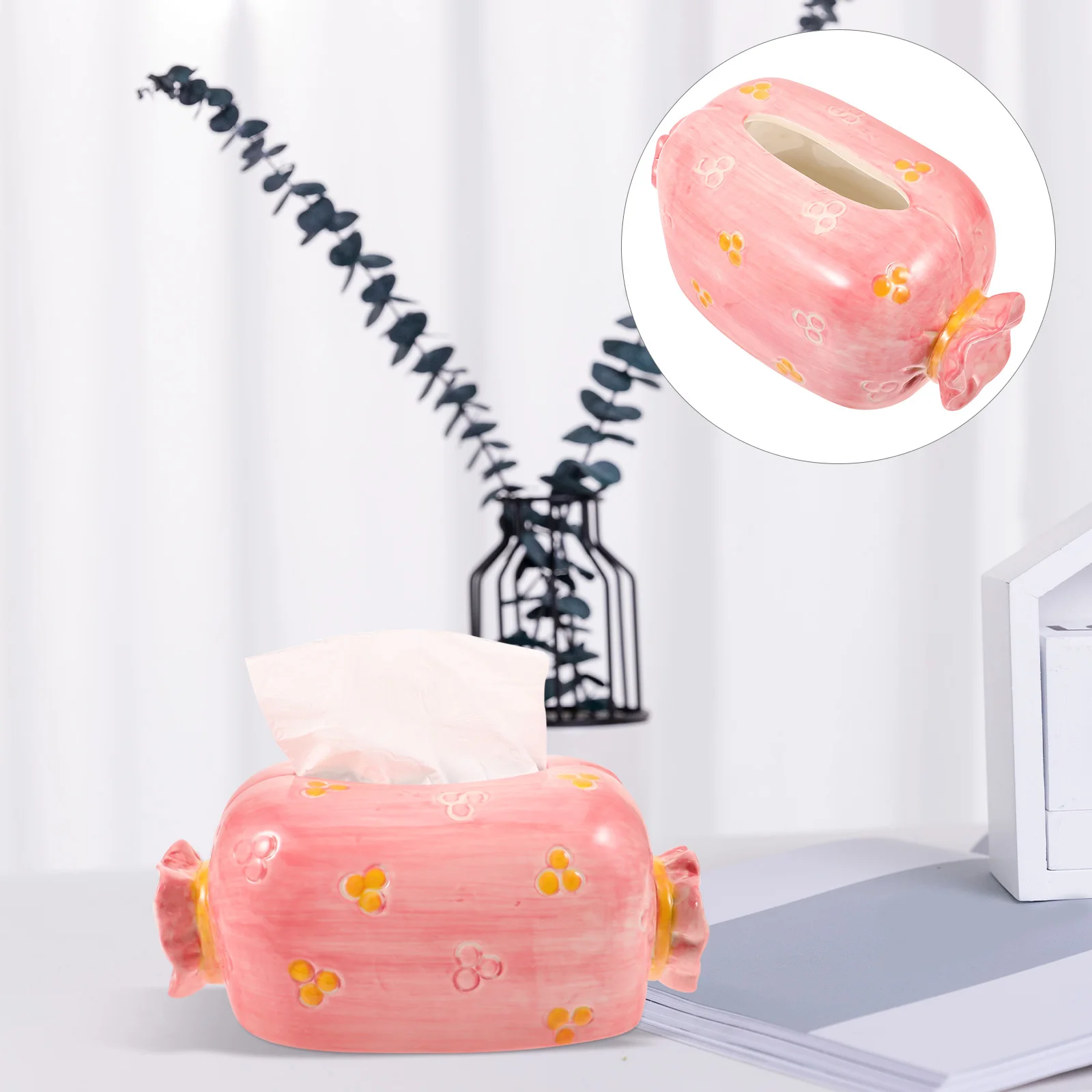 

Candy Shape Tissue Box Cover Ceramic Material Stylish Decorative Home Office Desk Tissue Dispenser Living Room Napkin