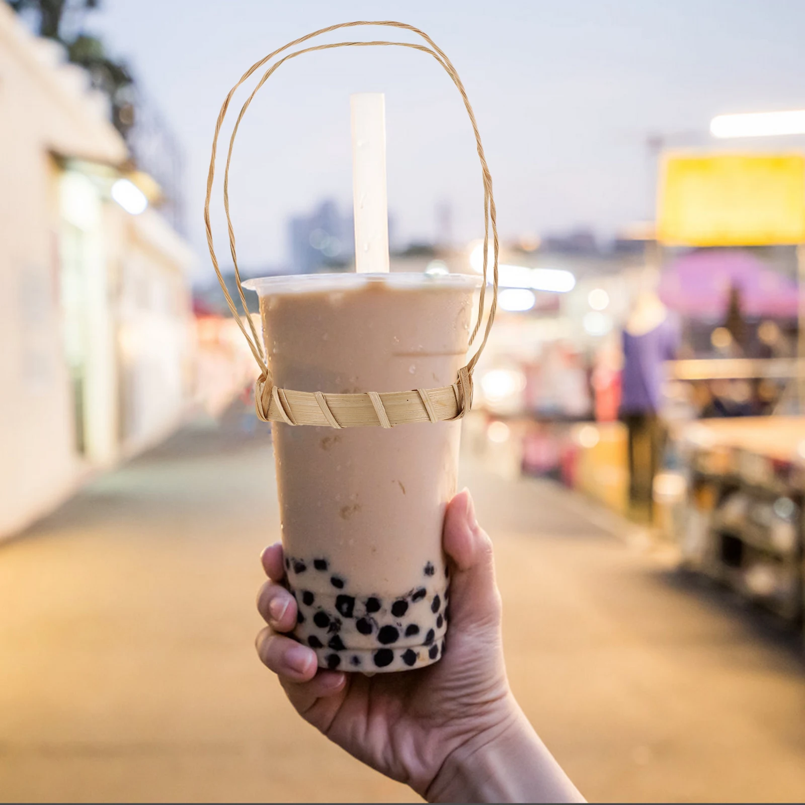 

10Pcs Bamboo Drink Cup Holders Portable Coffee Takeout Cup Carrier Handle Carrier Bag Holder Delivery Coffee Trays