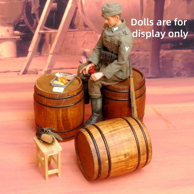 

1/6 Scale Solid Wood Wine Barrel Base Miniature Wooden Barrel For Action Figure Diorama Dollhouse Accessories Model Toy Gift