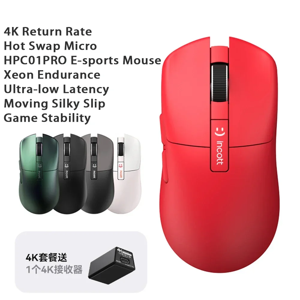 Imagem -03 - Mouse sem Fio para Jogos Hot Swap Microswitch 4k Paw3395 Esports Leves Acessórios para Office pc Presente Incott-hpc01mpro