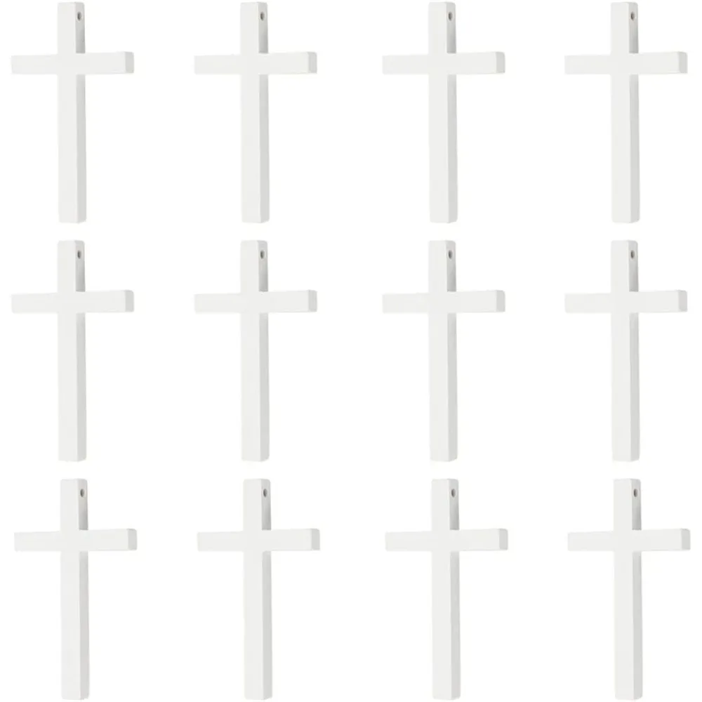 

12 Pcs 3.9x2.4 Inch White Simple Wooden Cross Wall Cross for Religious Home Room Decoration