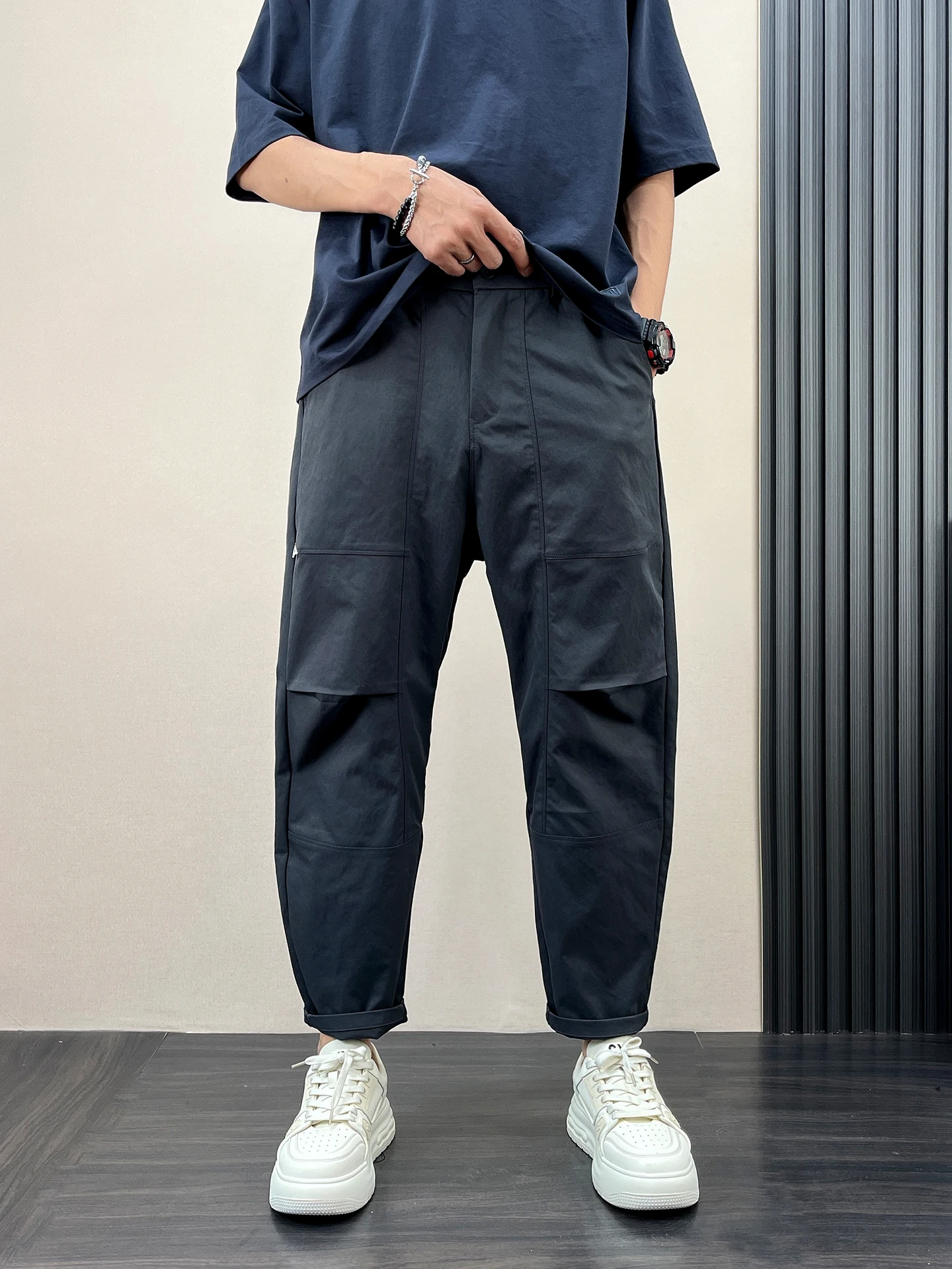 

Men's Thin Casual Work Pants Loose Straight American Sle Autumn Faionable Commuting Trousers Polyester Fiber Straight Leg