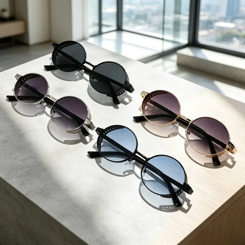 Vintage Trendy Round Steampunk Sunglasses for Men Women Gold-plated UV400 Streetwear Eyewear Sunscreen  Fishing Outdoor Trips