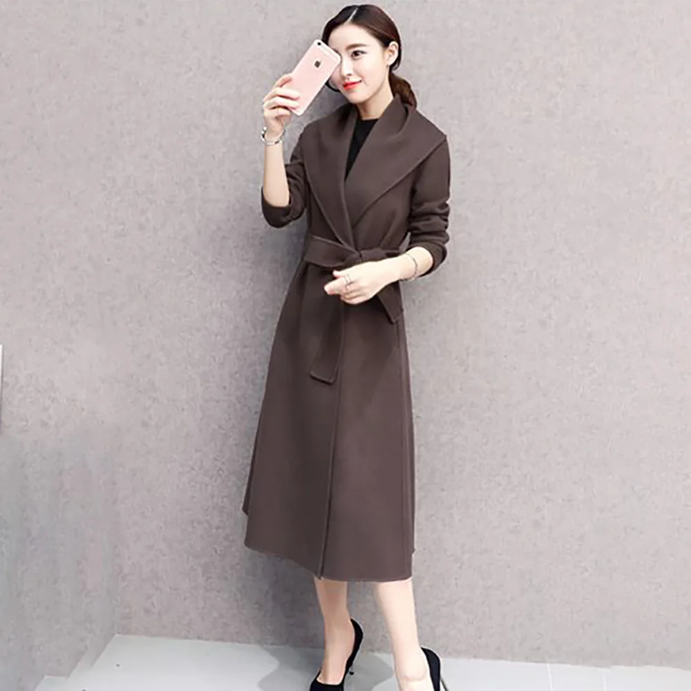 Elegant Temperament And Long Knee-length Hepburn Woolen Coat 2024 Spring And Autumn New Fashion Loose Woolen Coat Female Tide.