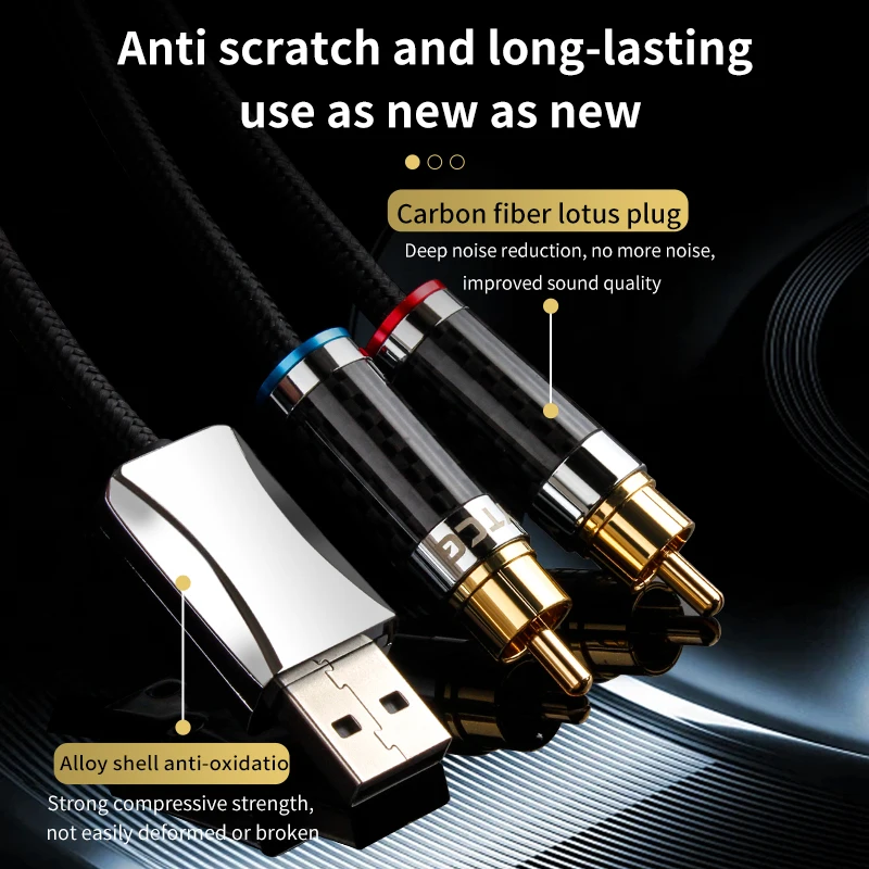 USB to 2RCA Audio Cable High Purity OFC Silver Plated USB to RCA Audio Cable For Speaker Amplifier Blu Ray Player Digital Player