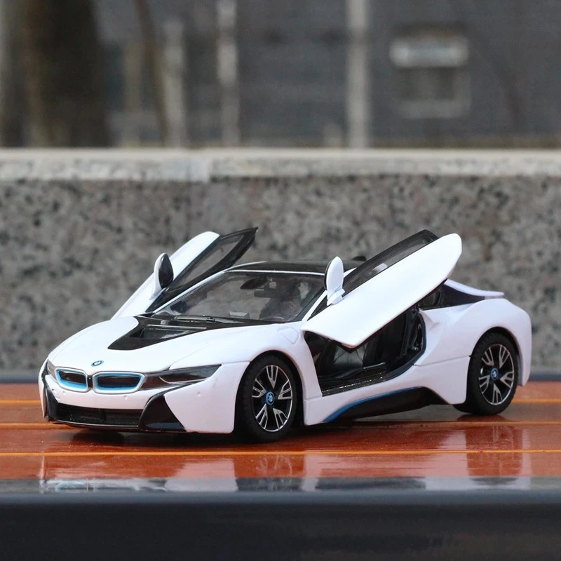 1:24 BMW I8 Sports Alloy Car Diecast Sound And Light Supercar Model Toy Metal Vehicle Simulation Collection Gifts Toys