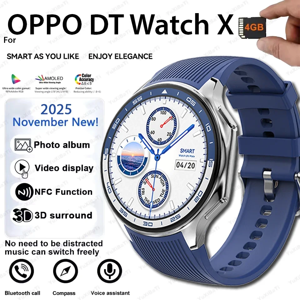 

2025 New DT Watch X Smart Watch 4G Memory NFC Music Video Bluetooth Call IP68 Waterproof AMOLED Smartwatch For TWS Earphones