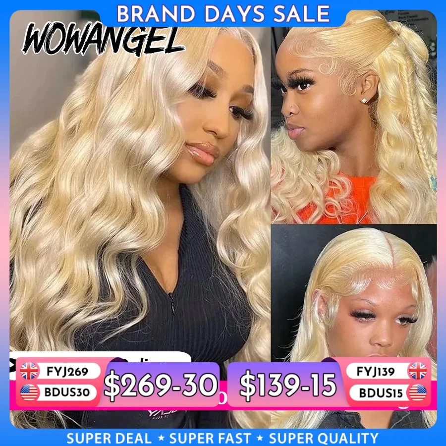 WowAngel #613 13x6 HD Lace Full Frontal Wigs Blond Body Wave Human Hair Wigs Skins Melted Deep Parting Brazilian Hair For Women