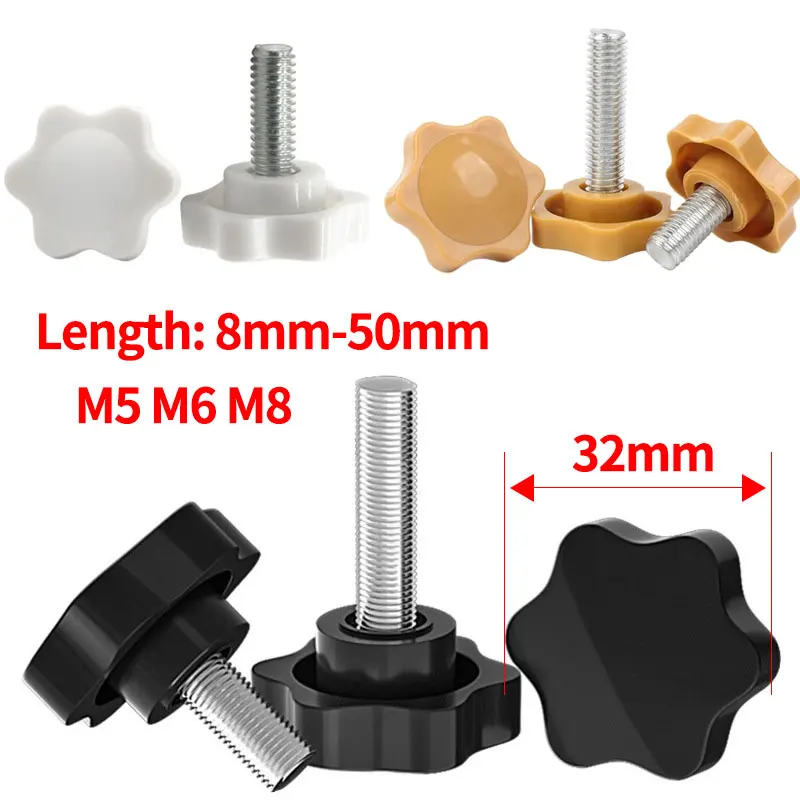 Bakelite Plum Handle Six-star Rubber Head Manual Fastening Screw Plastic Star Knob Handle 32# M5 M6 M8 X 8mm To 50mm Wood Screw