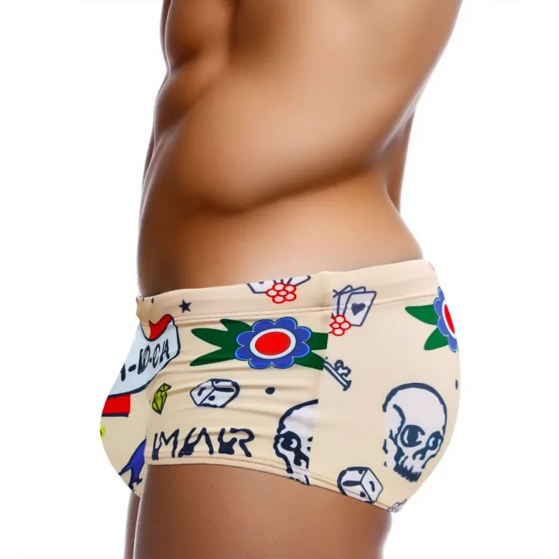 Traje de baño Sexy para hombre, traje de baño Push-Up, bañadores con estampado de dibujos animados, pantalones cortos para hombre, tabla transpirable de secado rápido, traje de baño para surfear en la playa