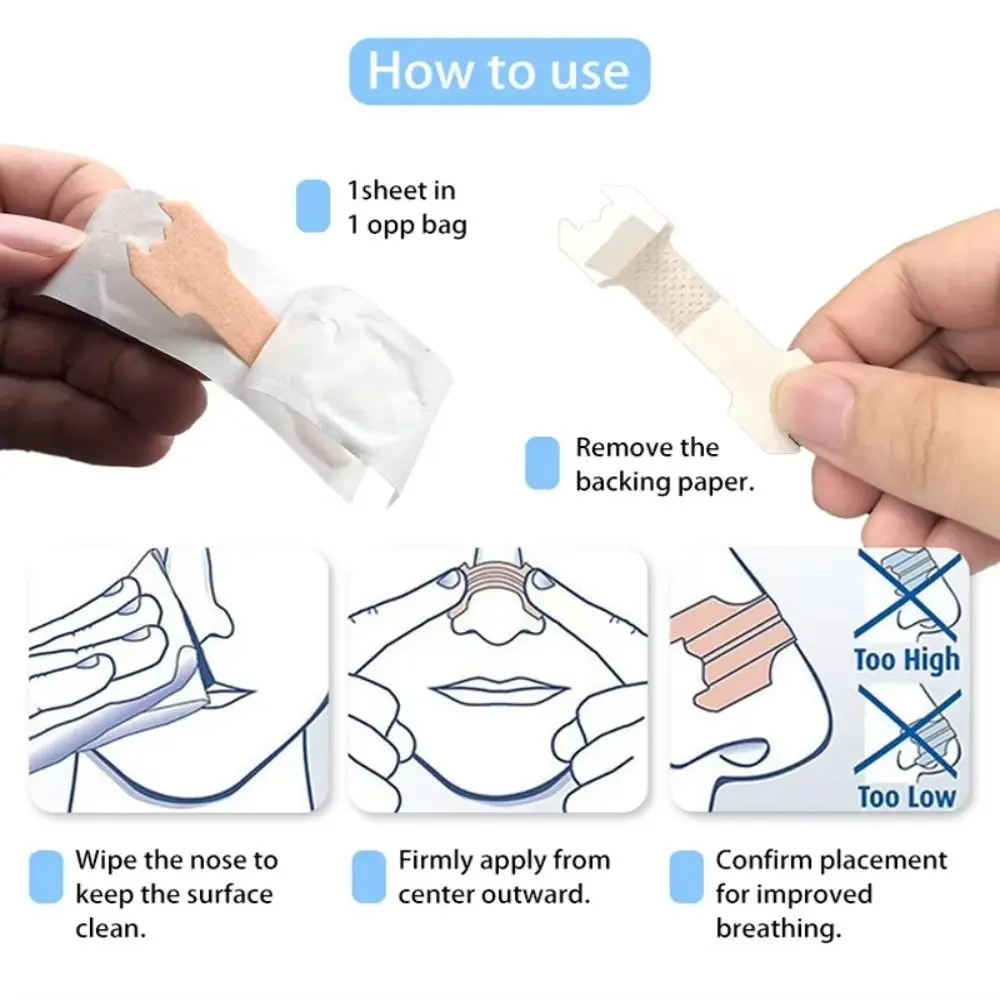 30 pçs tiras de nariz hipoalergênicas respirável não invasivo anti-ronco adesivo congestão nasal melhor sono tira