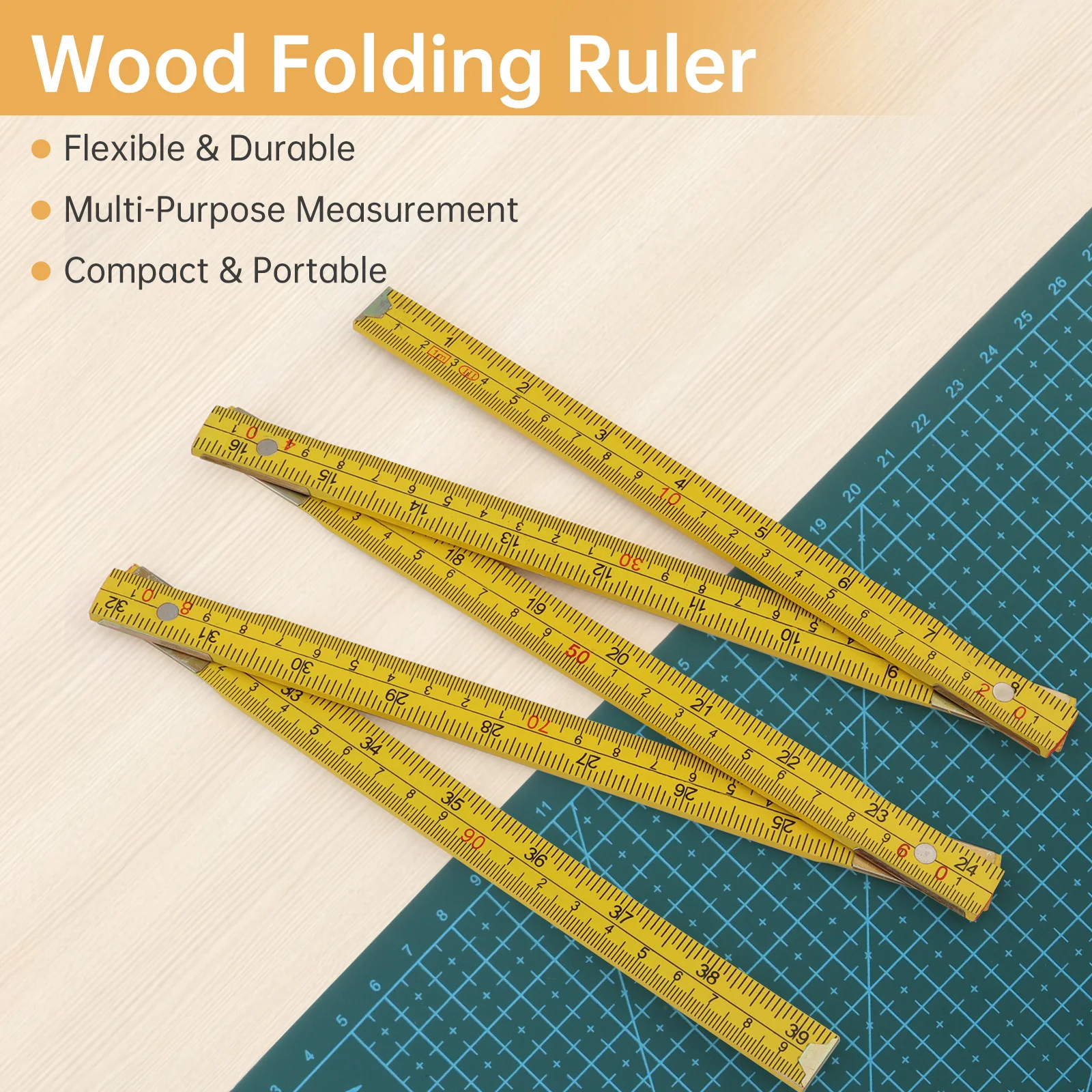 2 Pcs Wooden Foldable Ruler Metric Imperial Dual Scale Wood Folding Woodworking Ruler for Carpenter Drawing DIY Measuring Tool