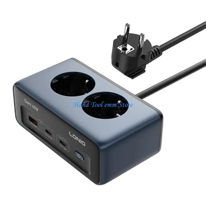 H37F 5-Port Power Socket PD45W USB C Charging For Notebook Phone 2AC Socket 3 USB Port Type C A Child Safety For Desk