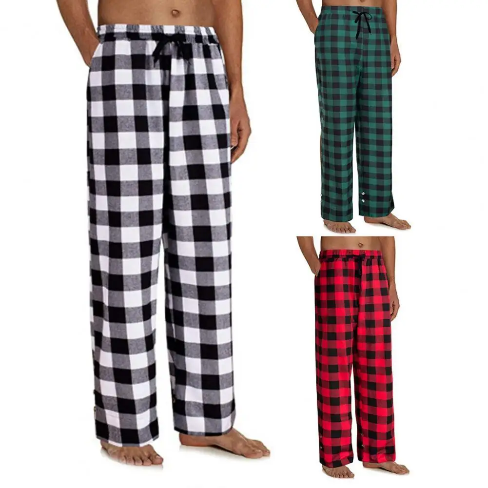 Plaid Pajama Pants Men Sleeping Pants Drawstring Elastic Waist Pajama Trousers Men Loose Long Pants штаны в клетку,брюки мужские