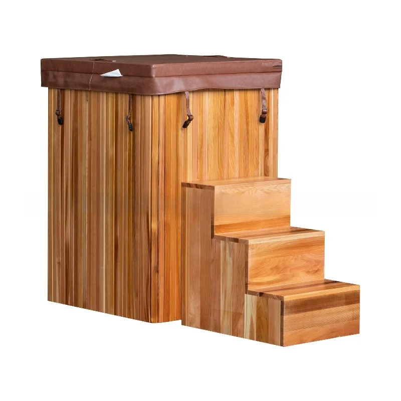 Stainless steel ice bucket cold water bathtub, cold therapy square red cedar single height 1.4 meters hot and cold water