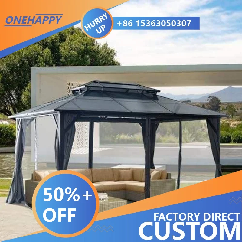 Any Size Custom All Season Patio Gazebo Retractable Awning Aluminum Anti Rust UV Protected Outdoor Backyard Home Sunshade Struct