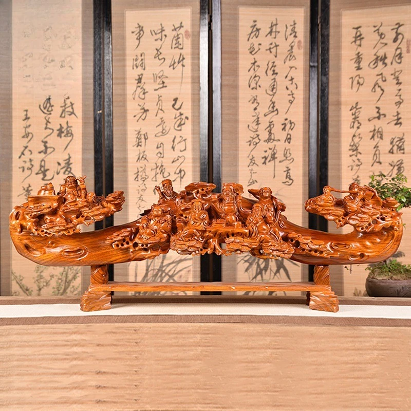 Ruyi Eight Immortals Crossing the Sea Ornament Large Mahogany Carving Home Living Room Solid Wood Jewelry Crafts
