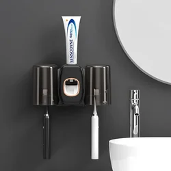 Toothbrush Holder Set Toothpaste Dispenser Wall Mount Stand Bathroom Accessories Set Rolling Automatic Squeezer Family Hygienic