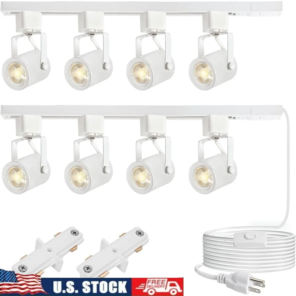 

Plug in Track Lighting Kit 8-Light GU10 Rail Modern Kitchen Lighting with 13FT Power Cord Easy Installation Anti-glare Design