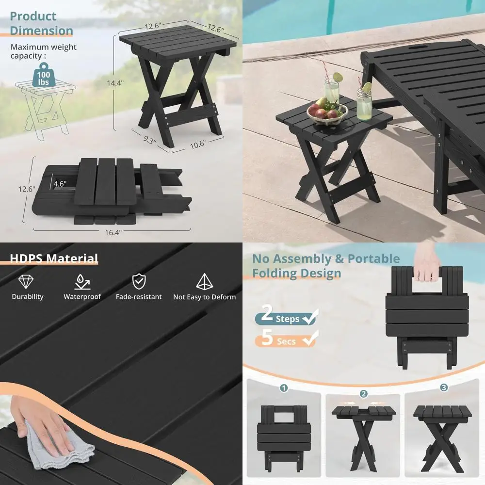

Compact Outdoor Side Table for Patio, Deck, or Pool, 14 Black, Suitable for Outdoor Living