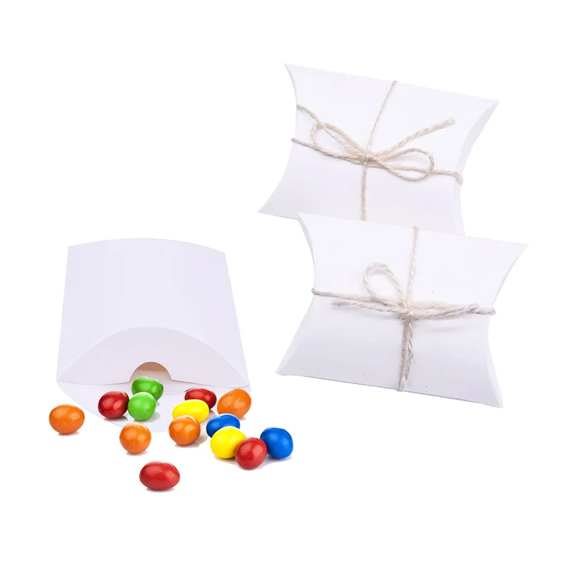 10Pcs Pillow Candy Box Kraft Paper Christmas Gift Packaging Boxes Candy Bags Wedding Favors Birthday Party Decorations