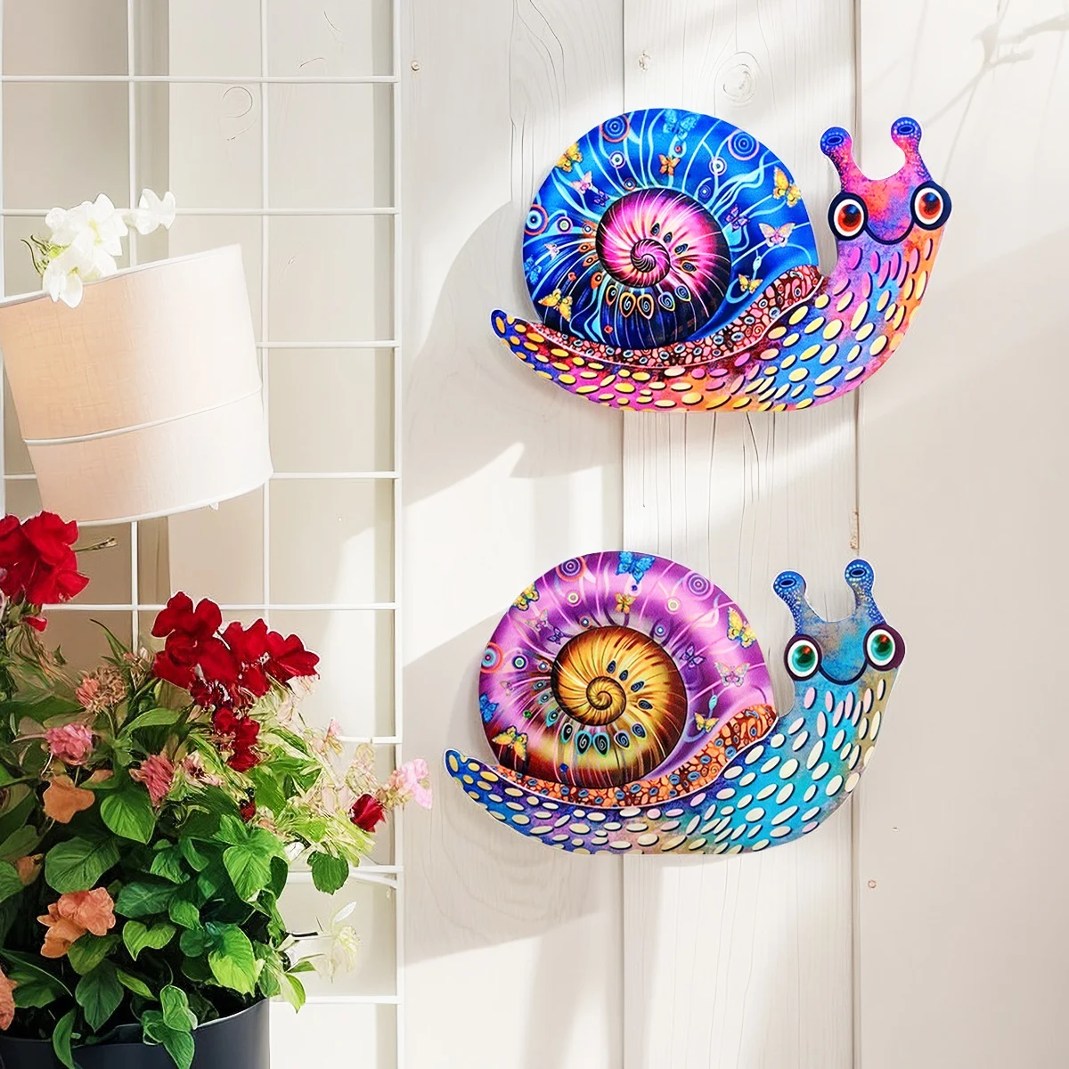 Metal Art Snail Wall Decor Colorful Iron Art Snail Sculptures Snail Hanging Ornament for Outdoor Home Office Yard Garden Wedding