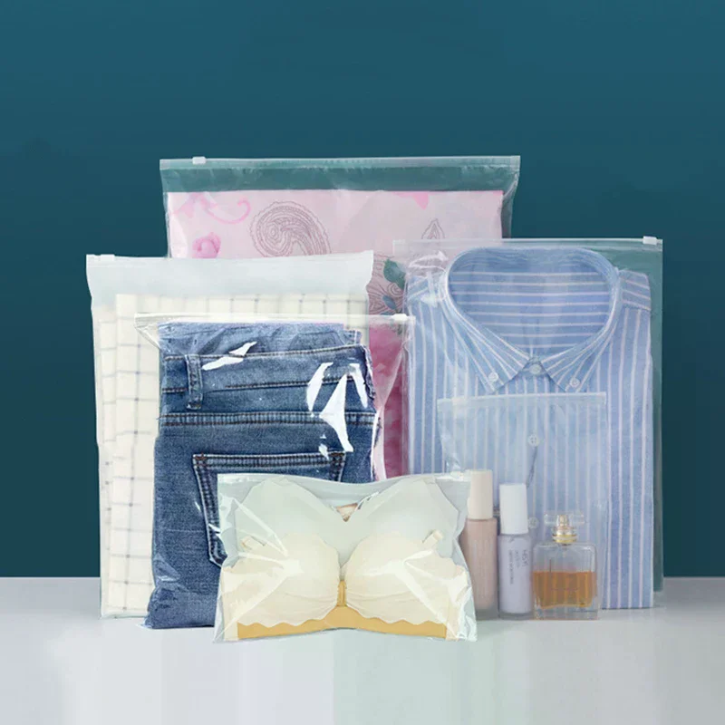 10/15Pcs Reusable Zipper Bag PE Frosted Transparency Plastic Waterproof Travel Packing For Clothes Underwear Classified