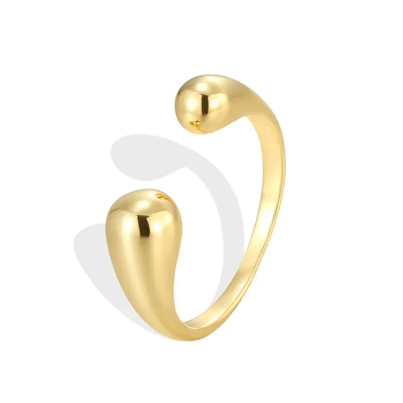 Women's 925 Sterling Silver Adjustable Double Ball Beads Ring, Gold Color
