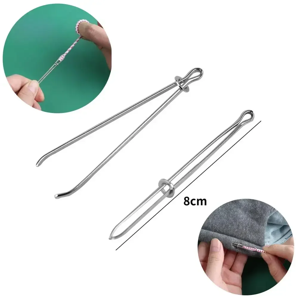 2pcs Stainless Steel Garment Clips Sewing DIY Tools Elastic Band Tape Punch Cross Stitch Threader Wear Rope Elastic Clamp