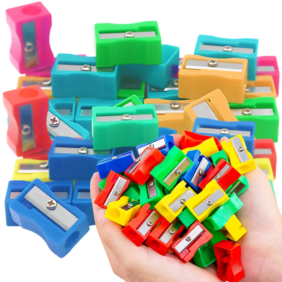 20/60/100pcs 2.5cm Mini Color Pencil Sharpener Curved Anti-slip Design Plastic Square Pencil Sharpener School Reward Stationery