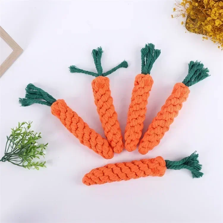 Carrot Dog Bite Rope Pet Dog Toys Cat Dog Chew Toys Safe Durable Braided Bite Resistant Puppy Molar Cleaning Teeth Cotton Rope