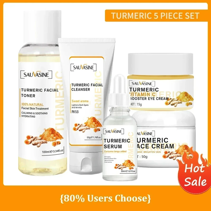 

Turmeric Kit Skin Care Completo Facial Products Kits Lighten Dark Spot Glowing Moisturizing Cream for Dark Skin Makeup Set