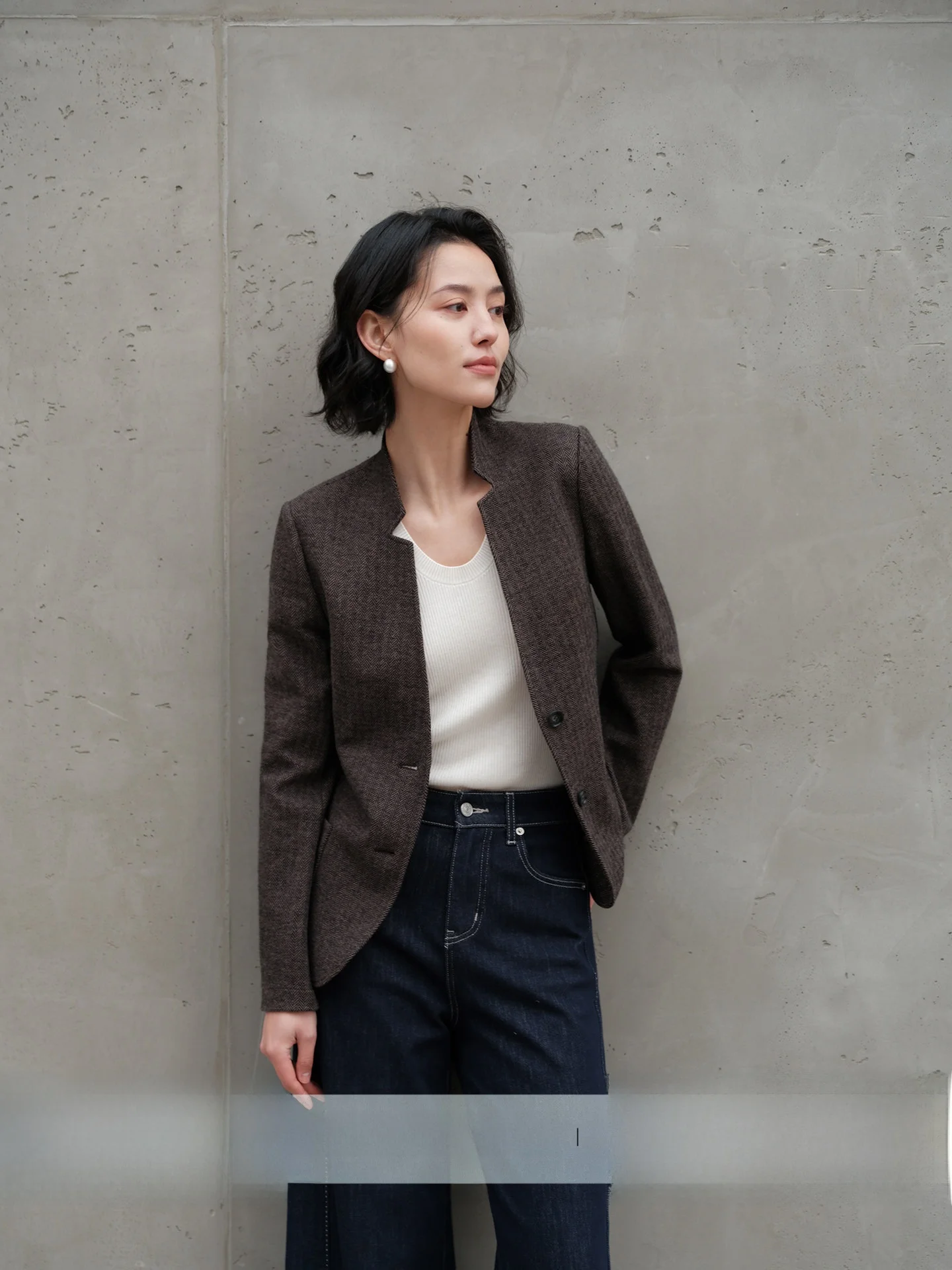 

Zhimai Rihuo New Season Knitted Elastic Business Suit OL Career Design Collar Jacket Long Sleeve Acetate Fabric Women's Suit