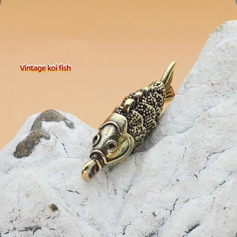 Vintage Koi-Fisch Schlüsselanhänger Anhänger Zubehör Messing Miniaturen Tischdekoration Klassische Kleine Tierfiguren Teehaustier Wohndekoration – Detail 1