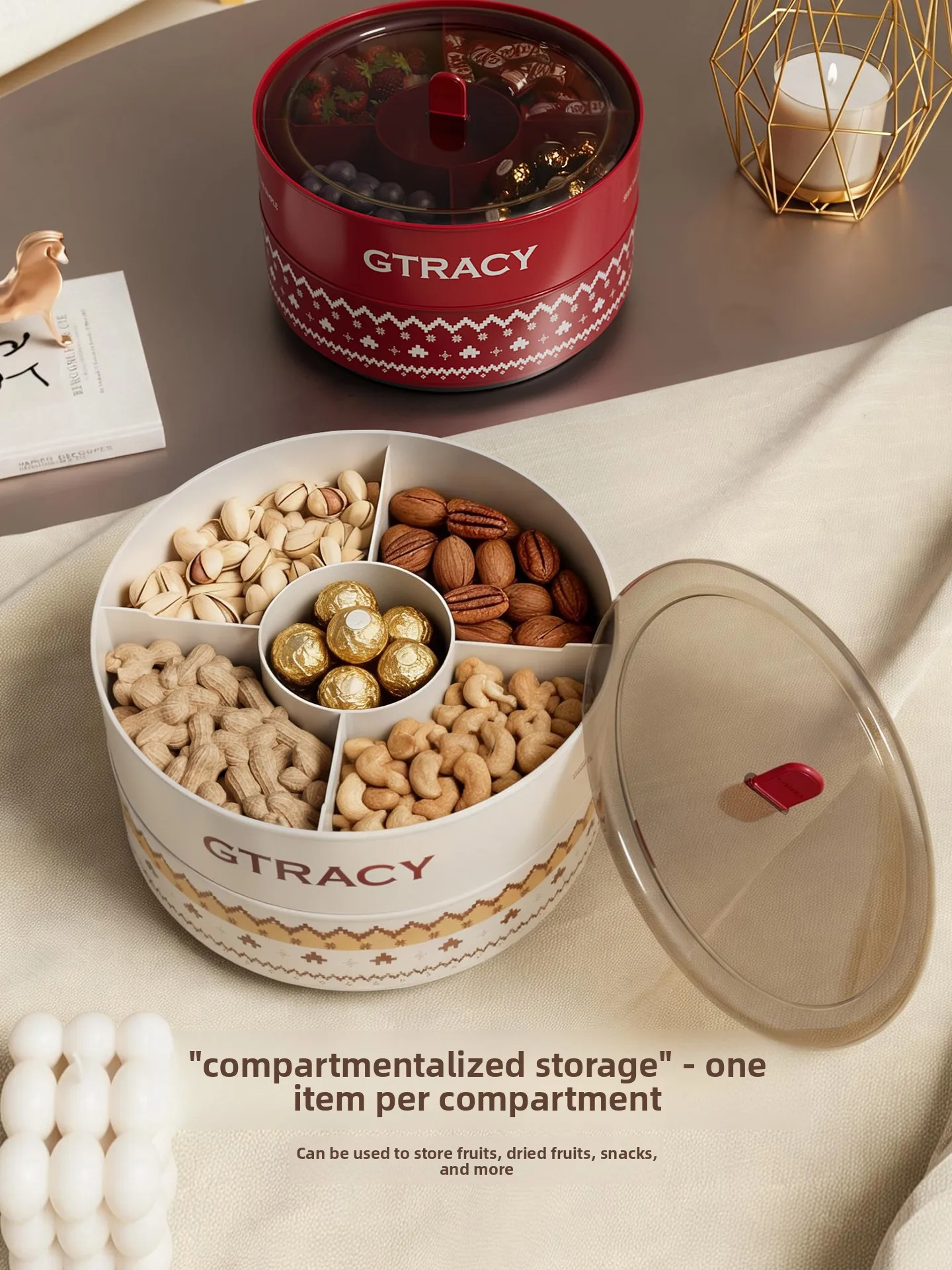 

New 2025 Luxury Retro Sle Fruit Tray Living Room Tea Table Candy Sna Display Box Nut Storage Container Geometric Pattern