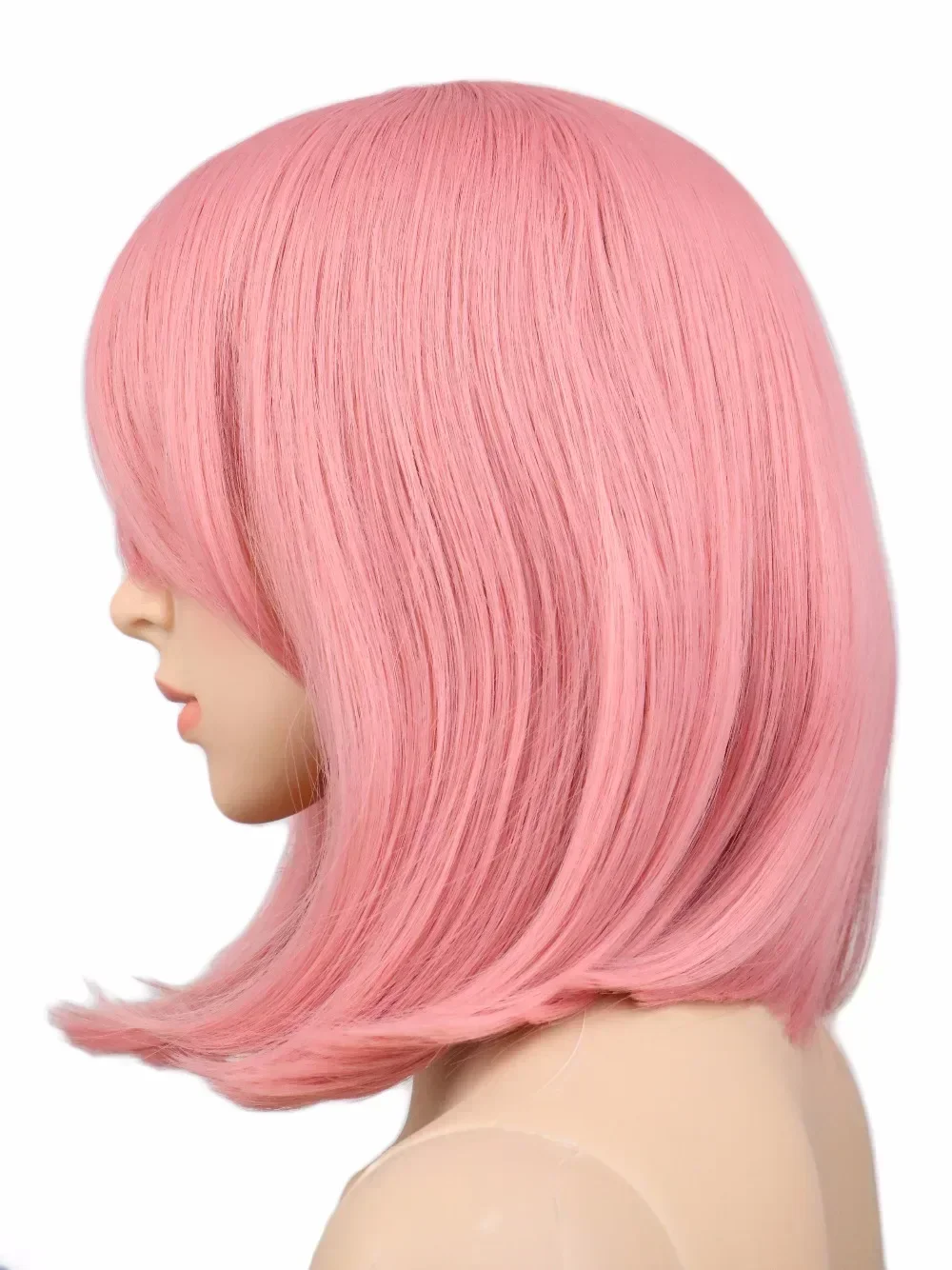 QQXCAIW для женщин и девочек, короткий боб, прямой парик для косплея, костюм для вечеринки, розовый, высокотемпературное волокно, аниме, парики из синтетических волос