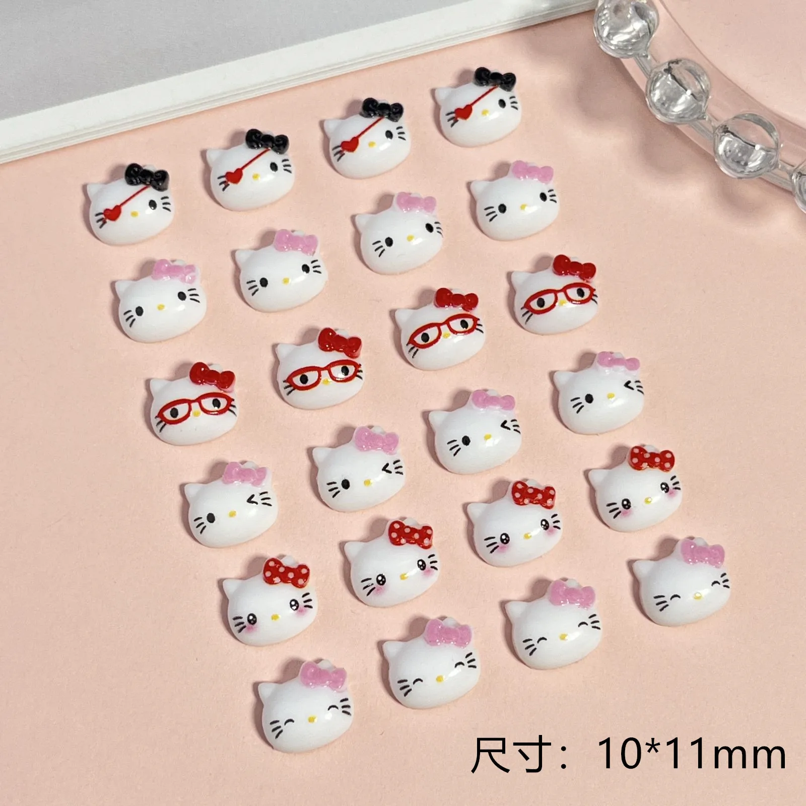 20Pcs New Hello Kitty Cartoon Nail Accessories Cute 3D Bow KT Cat Head DIY Nail Charm Girl Festival Gift