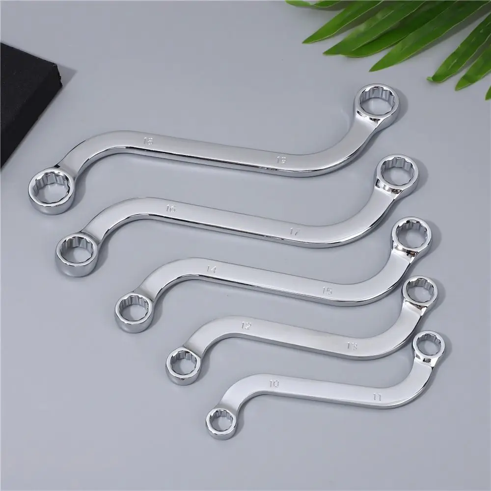 5Pcs Set S-Type Wrench 10-19 Size 140-240MM Length Elbow Wrench Curved Design Plum Plate Combination Ring Spanner Hand Tools