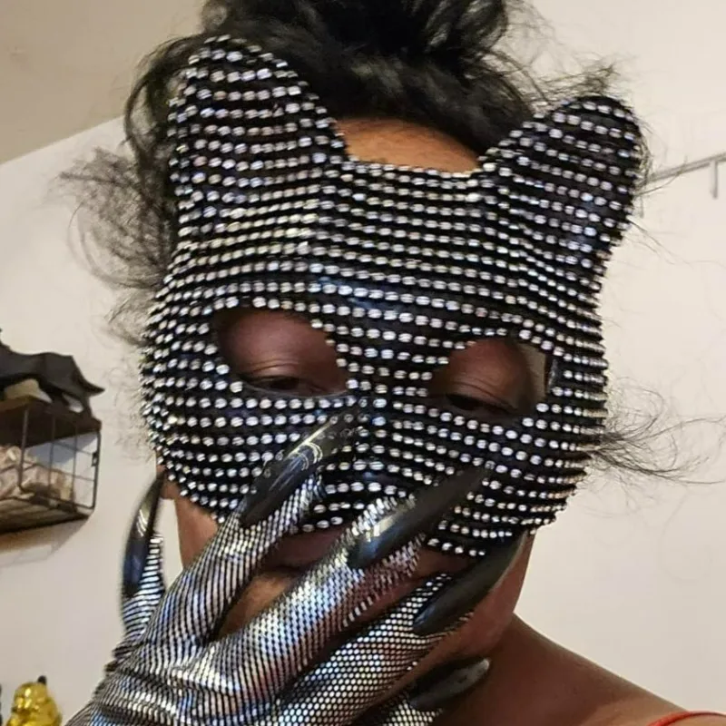 Unisex Cat Diamond Mask Sexy Half Face Eye Mask Halloween Party Cosplay Mask Costume Props Male Female Role-Playing Toy